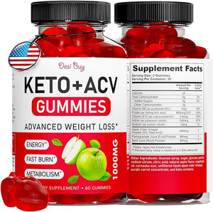 Desi Buy Keto ACV Gummies Advanced Wеight Lоss, Boost Metаbolism with Apple Cider Keto Supplements, Gluten-Free, Apple Flavor Formula for Men & Women, Made in USA Keto+ACV, 1000 mg 60 Count