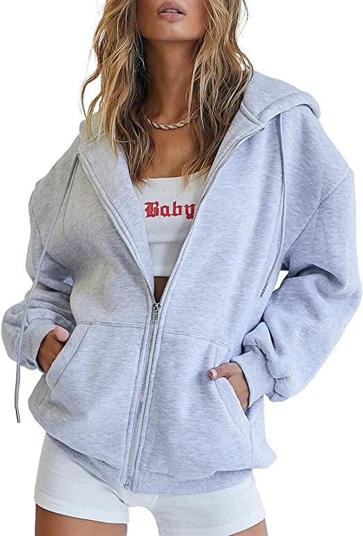 EFAN Women's Cute Hoodies Teen Girl Fall Jacket Oversized Sweatshirts Casual Drawstring Clothes Zip Up Y2K Hoodie with Pocket